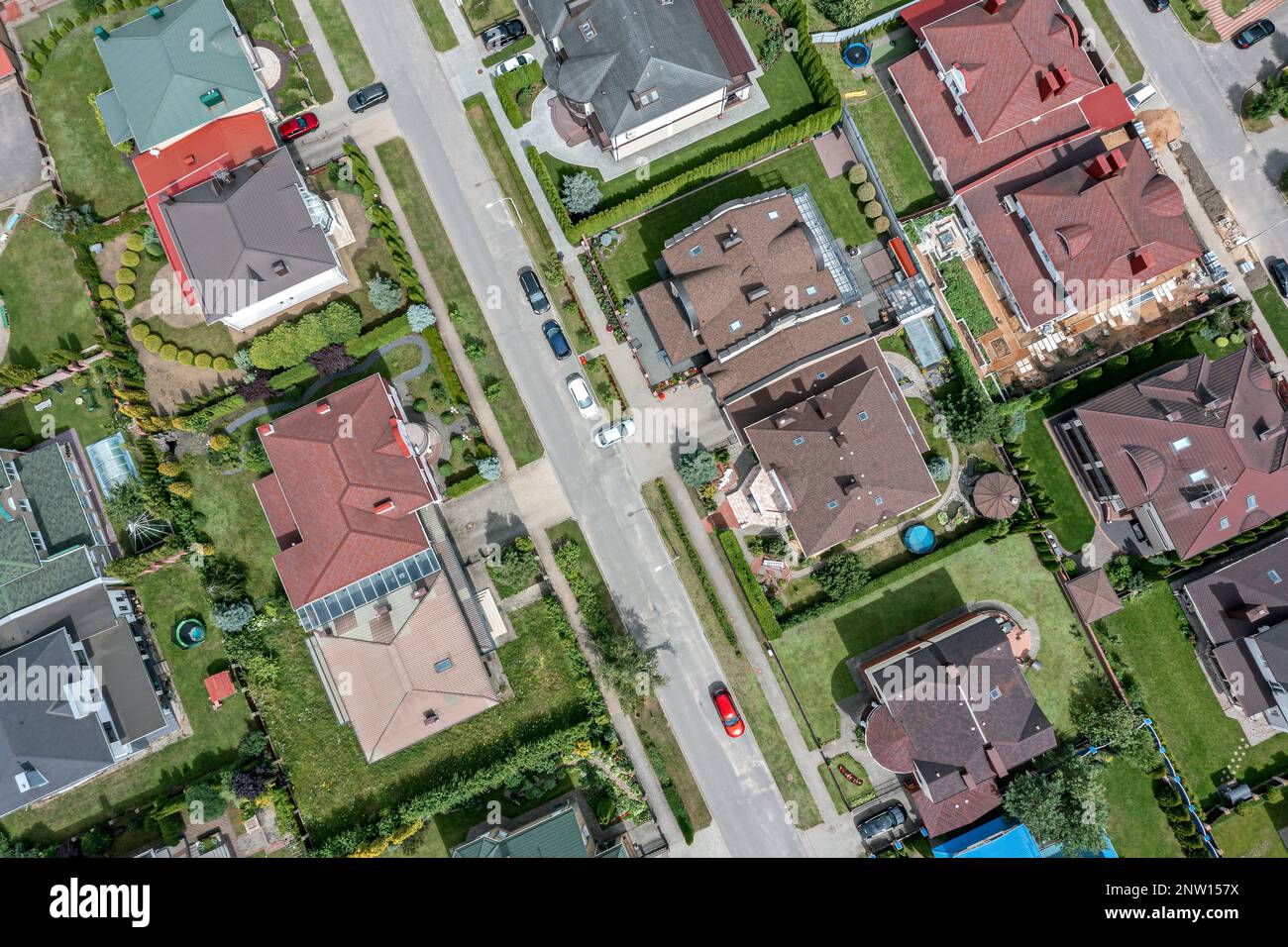 aerial view of private houses in residential area of typical suburb community Stock Photo