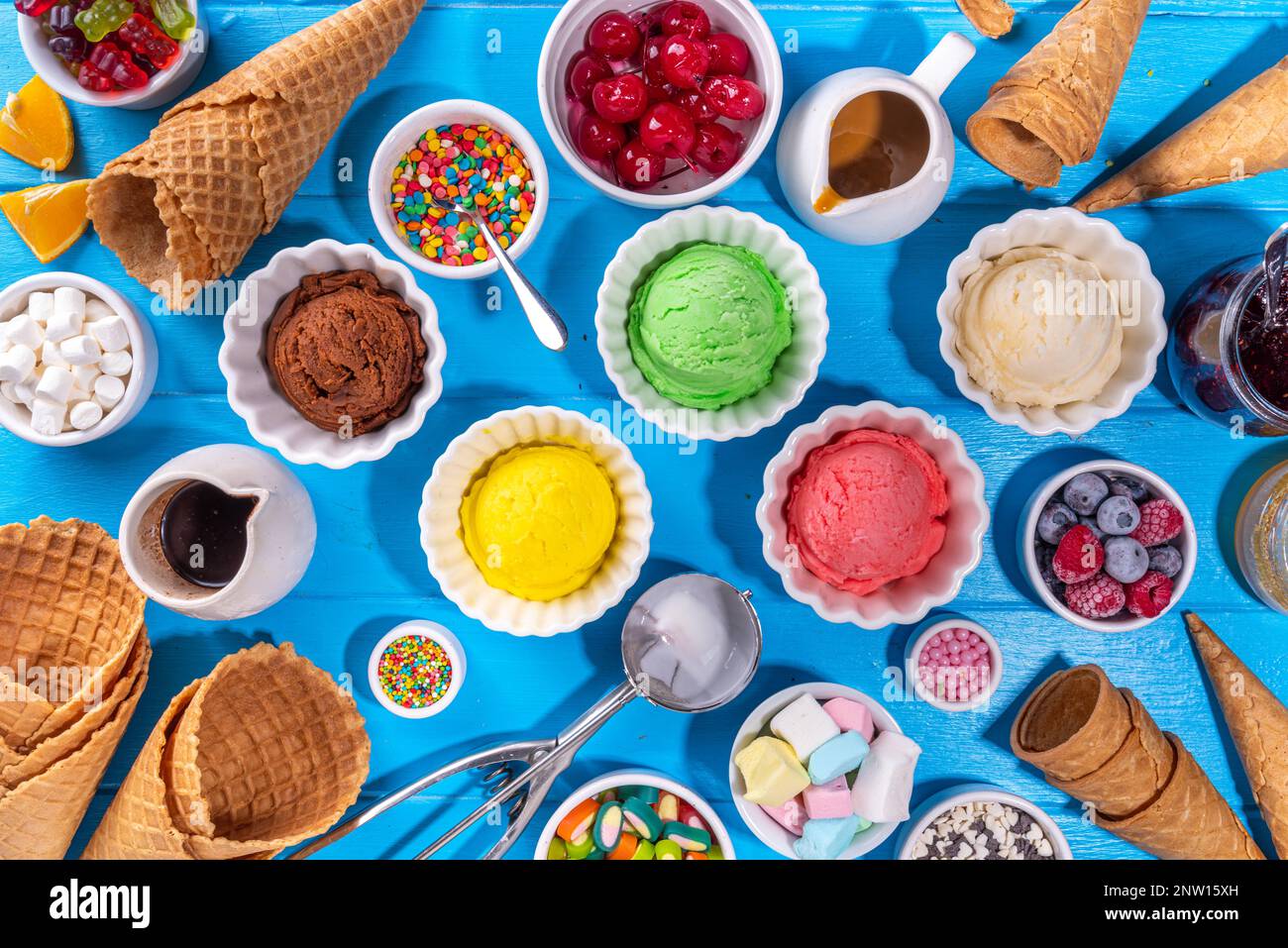 Ice cream festival background, Summer ice cream buffet with various