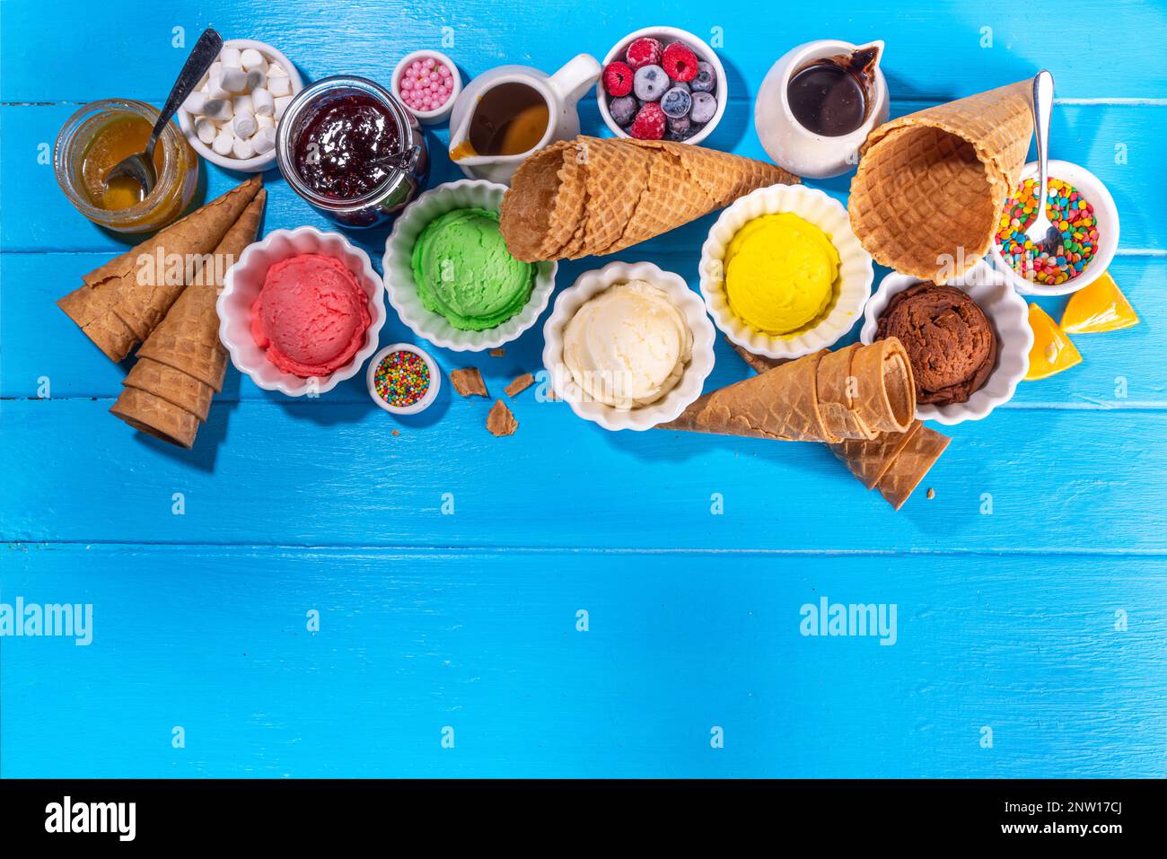 Ice cream festival background, Summer ice cream buffet with various