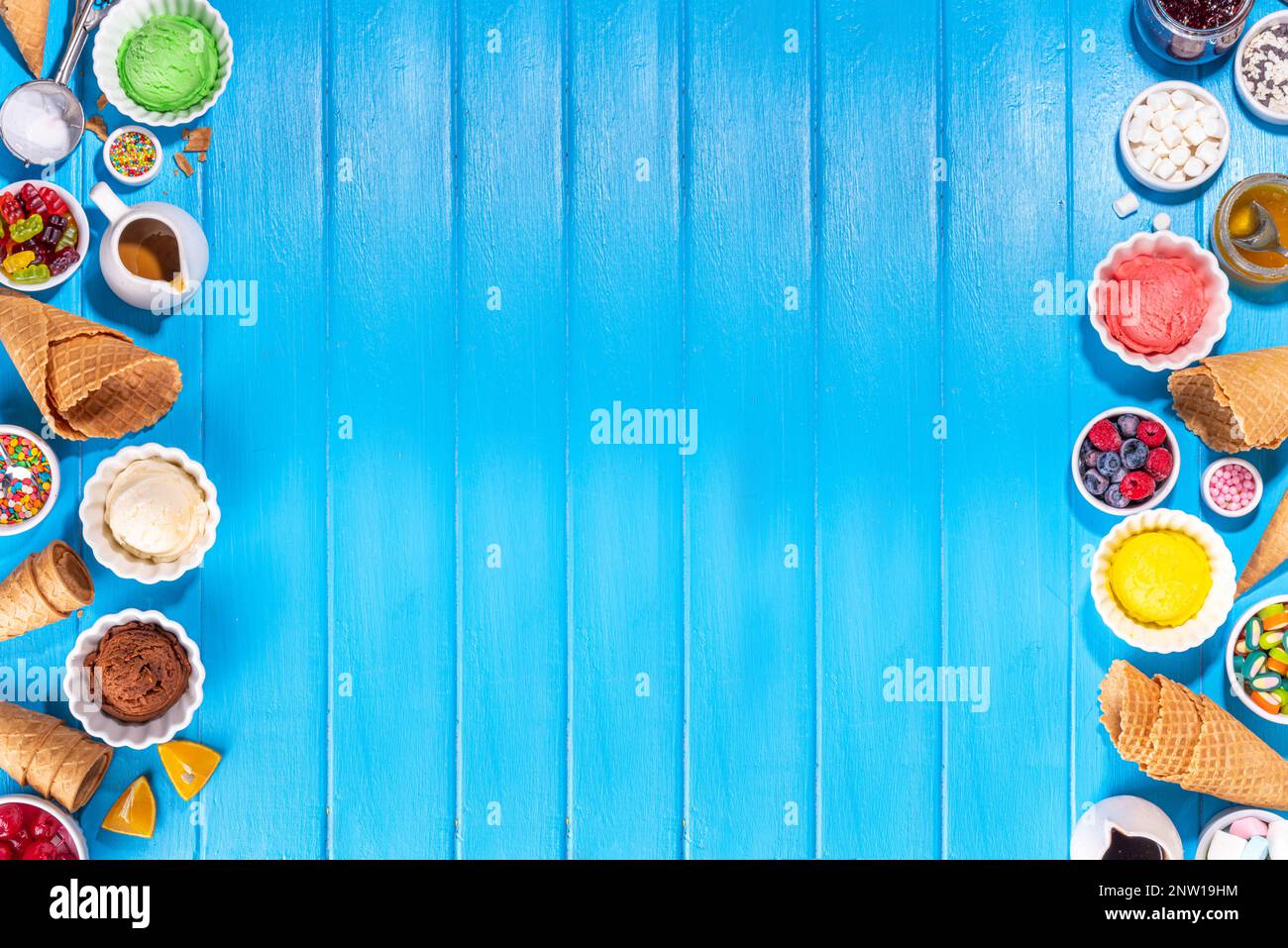 Ice cream festival background, Summer ice cream buffet with various