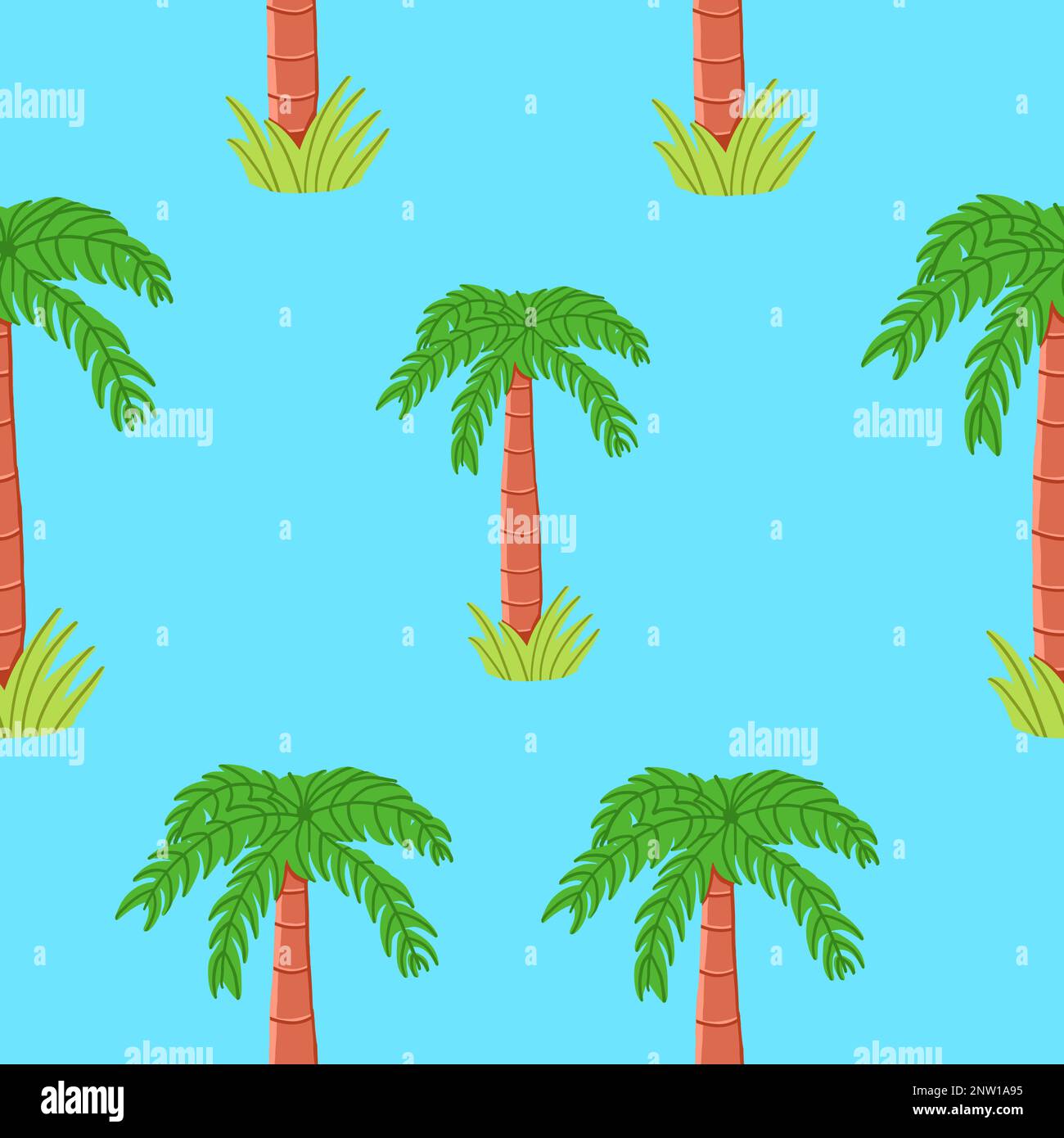 Palm tree seamless pattern. Hand drawn vector illustration in cartoon ...