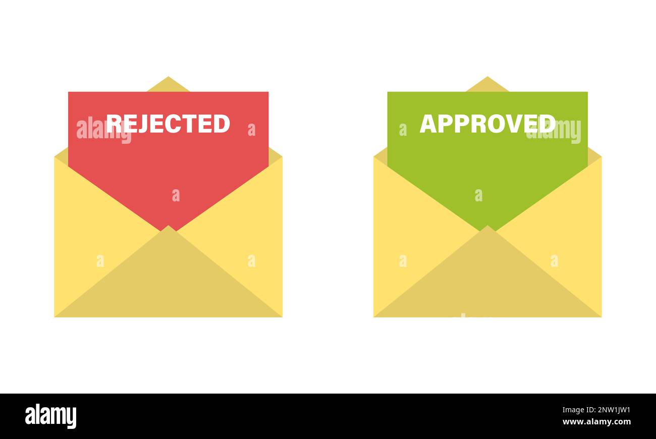 Approved and rejected email message. Good and bad message Stock Vector