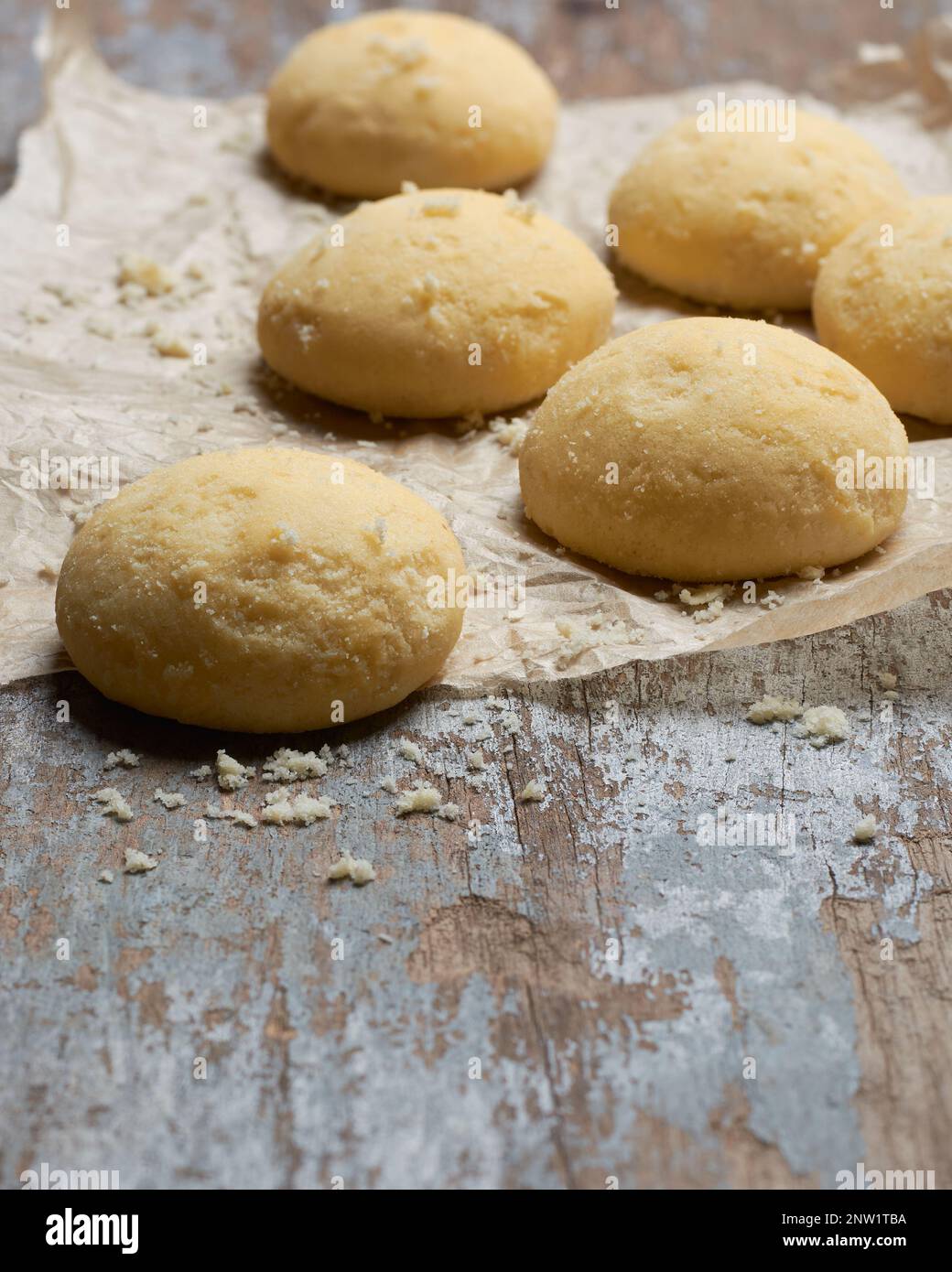 homemade ghee biscuits or cookies on table, against blurry white