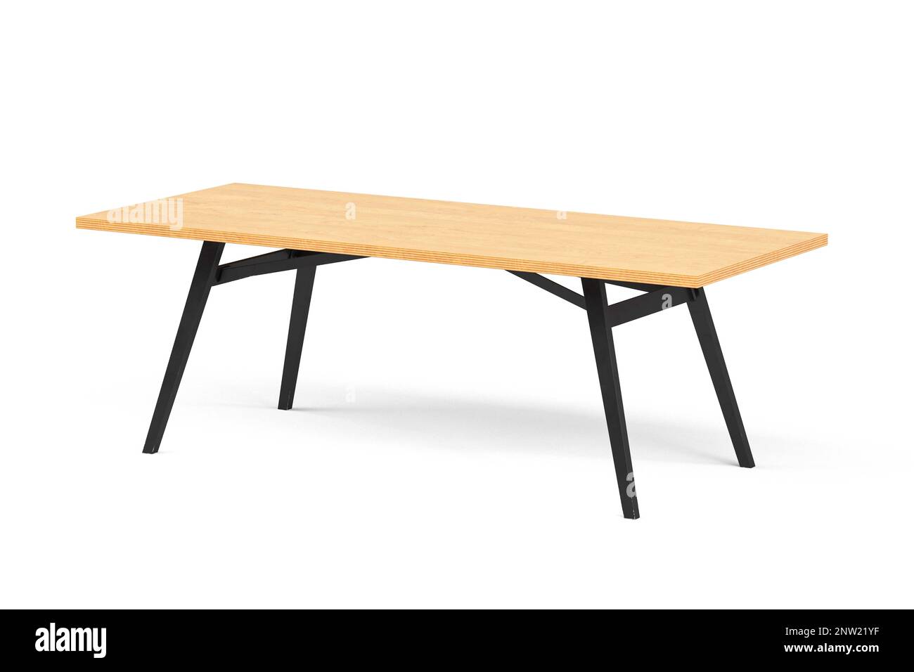 Dining table with wooden top on metal legs isolated on white background 3d render Stock Photo