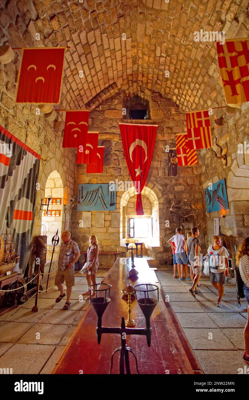 Interior of the English Tower at the castle of St. Peter's, Bodrum, Mugla, Turkey. The tower was home to the English knights. Stock Photo