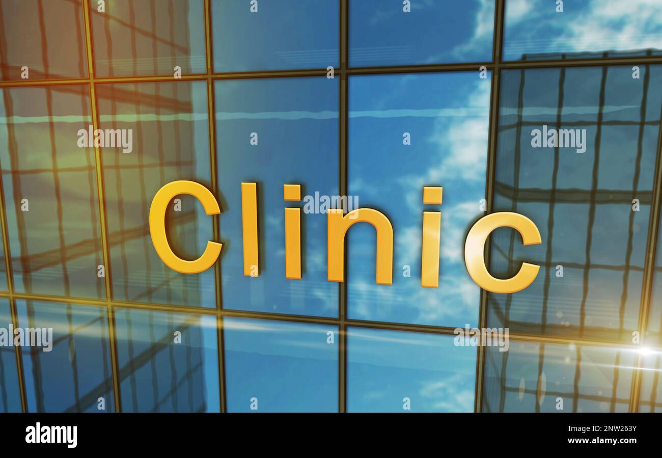 Clinic glass building concept. Medicine care and medical health center