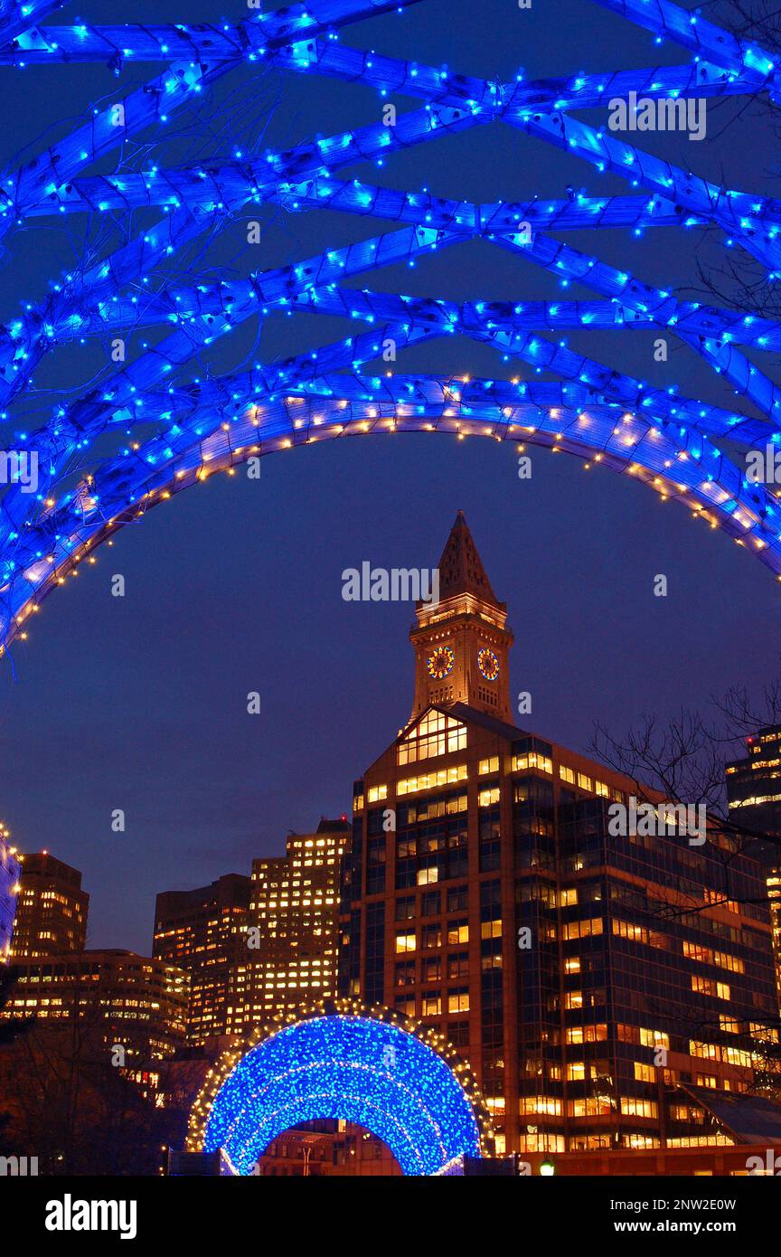 Holiday lights brighten a trellis in Boston Stock Photo - Alamy