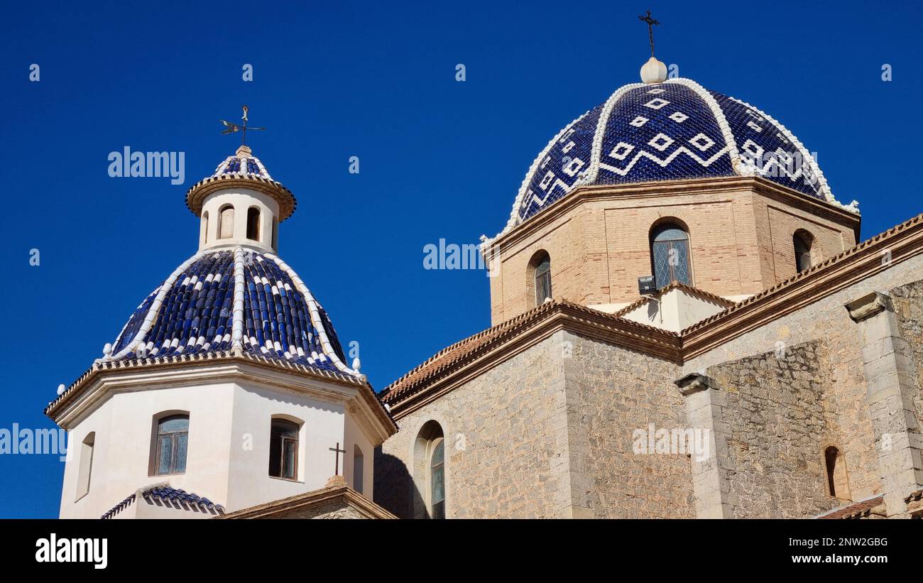 The Virgin of the Consol church in Altea, Spain against a backdrop of the blue sky Stock Photo
