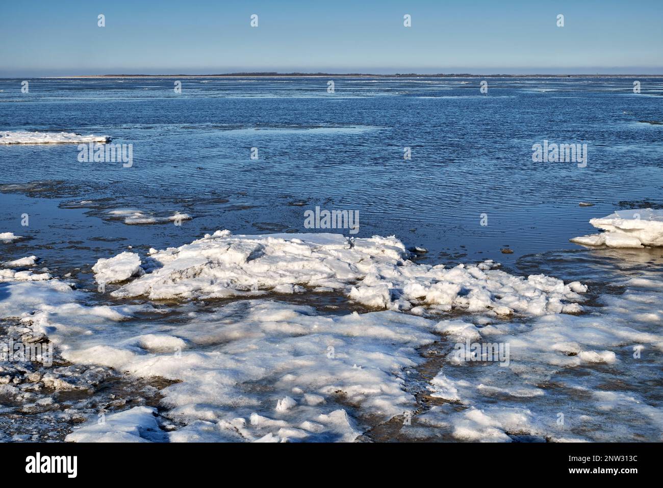 Frozen Wadden sea, national Park, Germany, Lower Saxony, East Frisia, Stock Photo