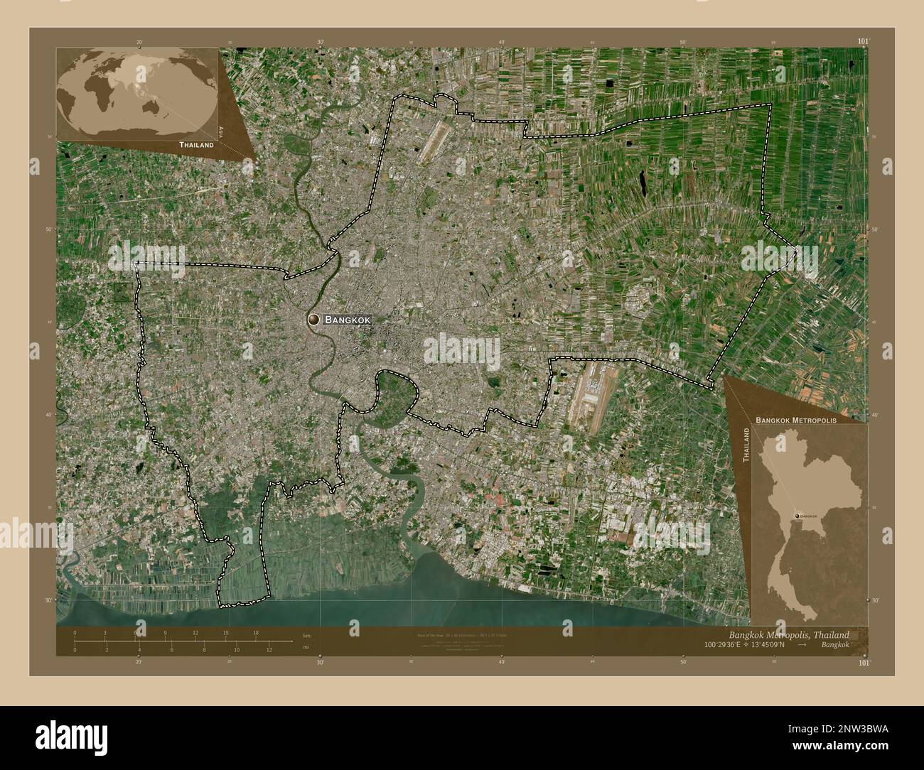 Bangkok Metropolis, province of Thailand. Low resolution satellite map ...