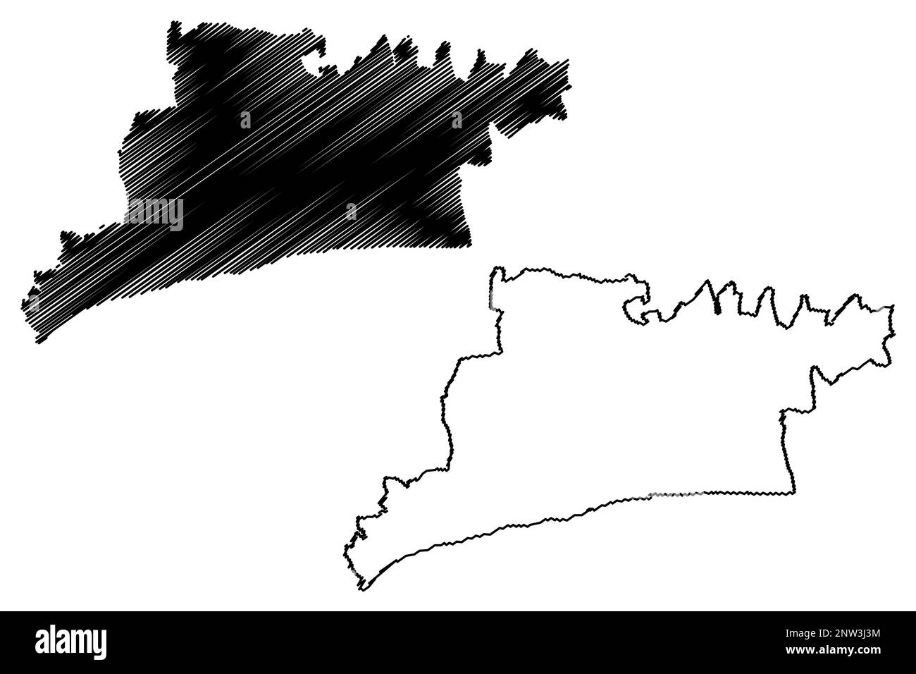 Arun Non-metropolitan district (United Kingdom of Great Britain and Northern Ireland, ceremonial county West Sussex, England) map vector illustration, Stock Vector