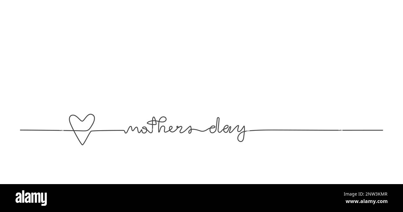 Line vector lettering Mothers day. Greeting banner with handwritten text. Continuous line drawing text design. Stock Vector