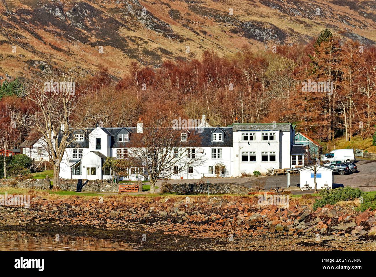 Kintail Lodge Hotel Shiel Bridge Loch Duich Scotland the white building beside the Loch Stock Photo