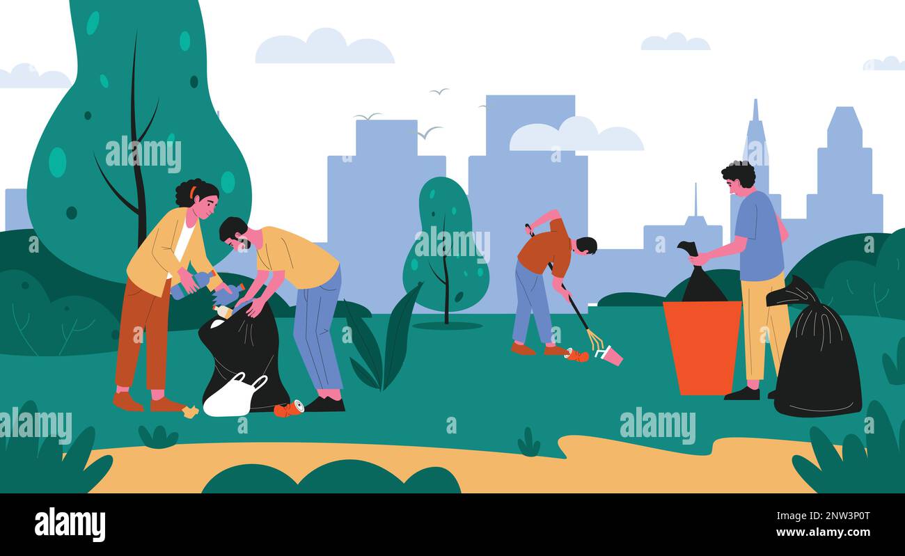 Volunteers cleaning up parks, pick up rubbish Stock Vector Image & Art