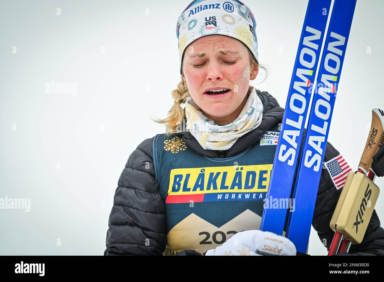 Planica, Slovenia. 28th Feb, 2023. American Jessie Diggins after winning the women’s 10-K freestyle race at the 2023 FIS World Nordic Ski Championships in Planica, Slovenia. John Lazenby/Alamy Live News Stock Photo