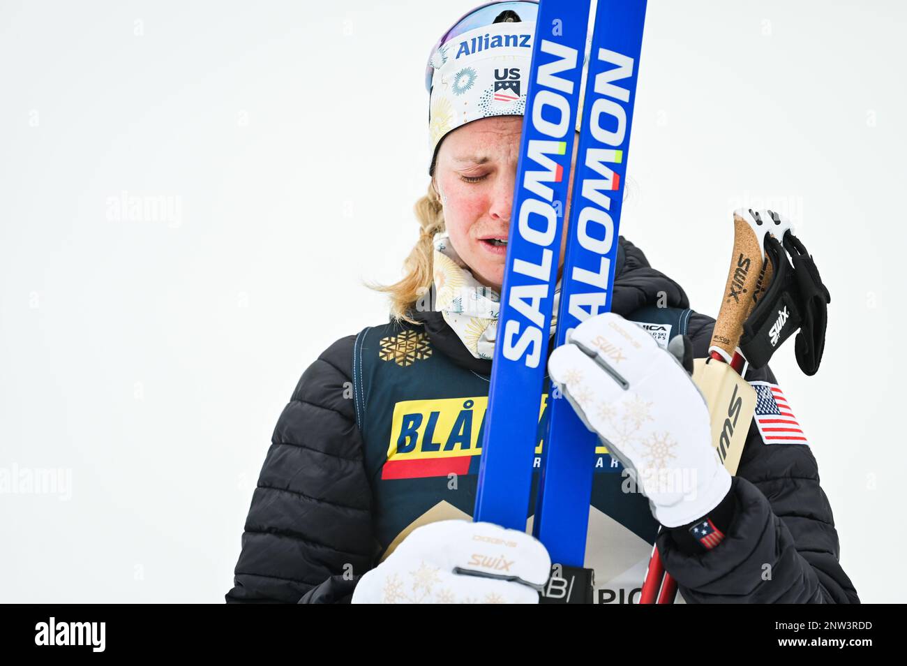 Planica, Slovenia. 28th Feb, 2023. American Jessie Diggins after winning the women’s 10-K freestyle race at the 2023 FIS World Nordic Ski Championships in Planica, Slovenia. John Lazenby/Alamy Live news Stock Photo