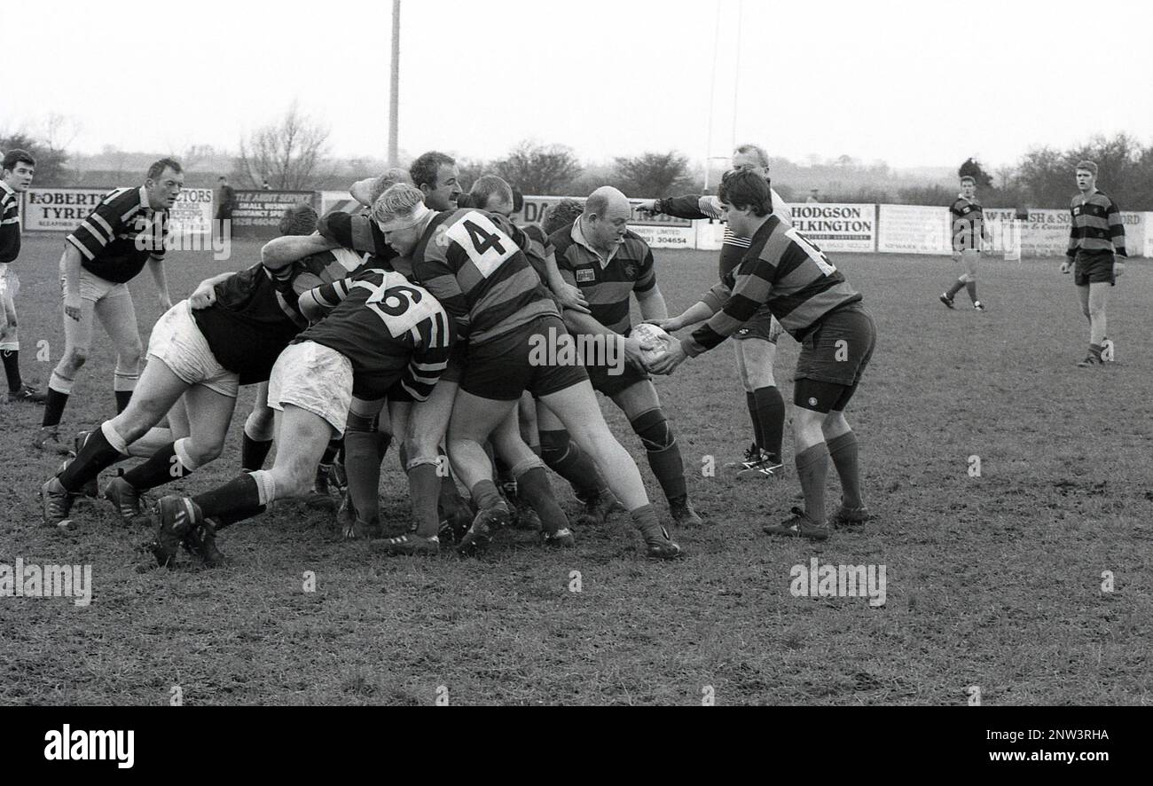 1980s, historical, in an amateur rugby union match, the ball being