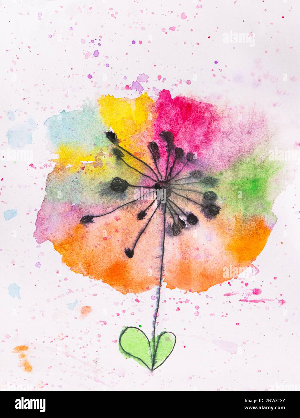 Aquarelle watercolor painting of cute flowers on water painting on