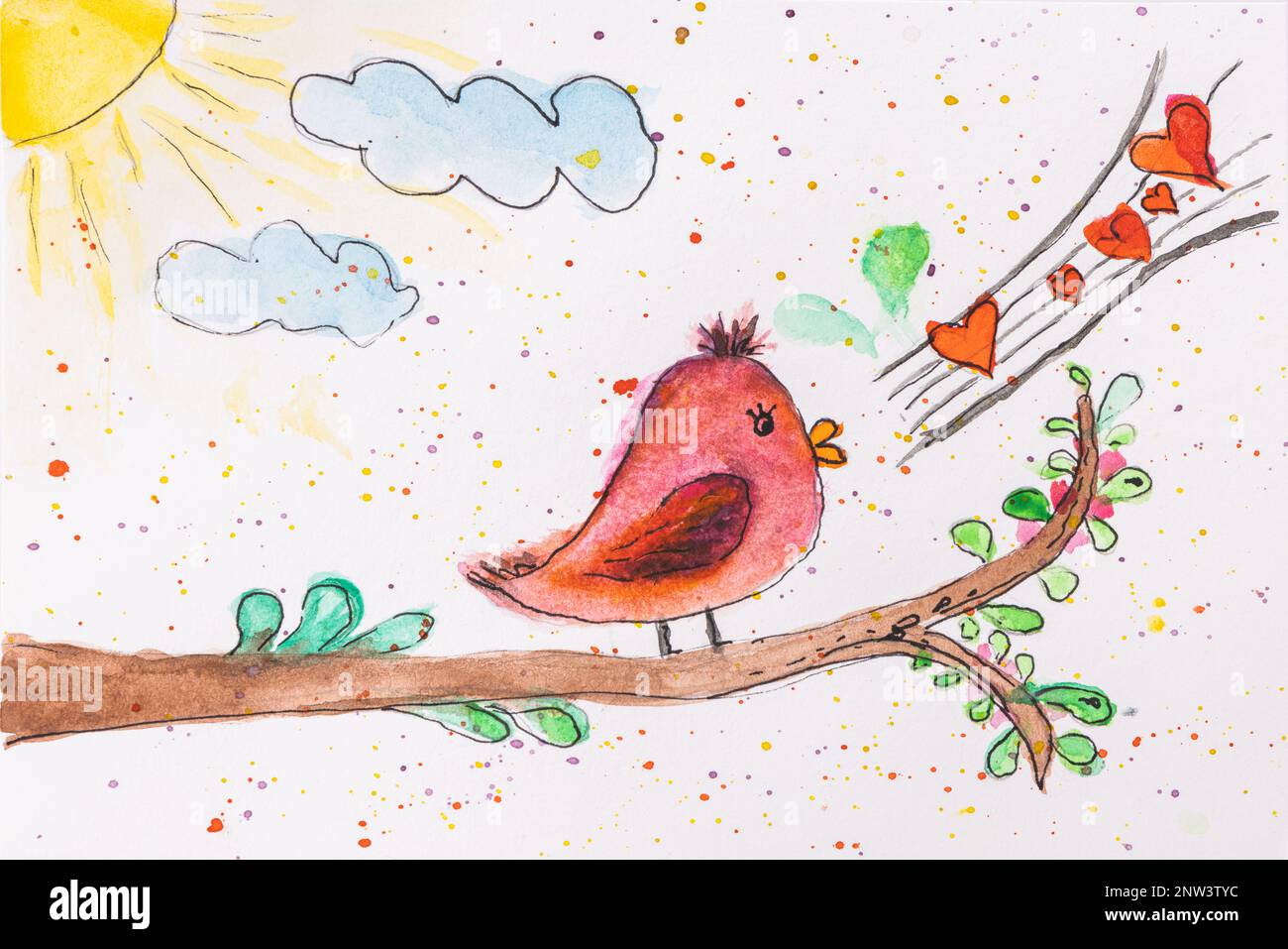 Bird Ringing Drawing Singing Bird Drawing With Colour