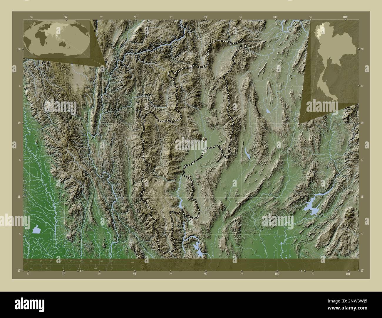 Chiang Mai, province of Thailand. Elevation map colored in wiki style ...