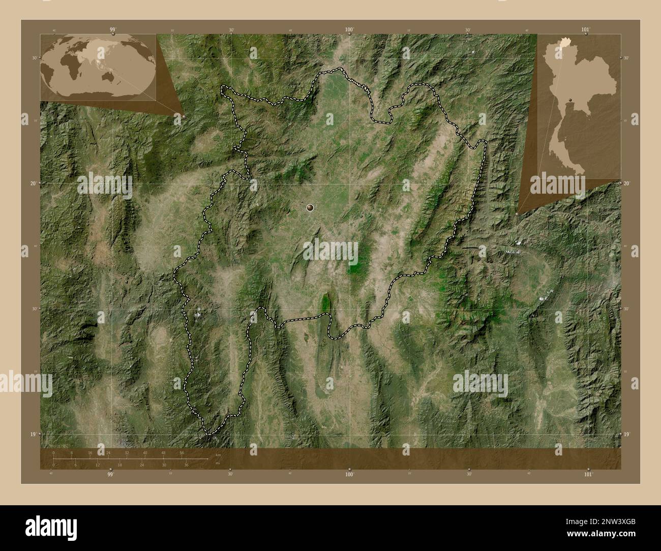 Chiang Rai, province of Thailand. Low resolution satellite map. Corner ...