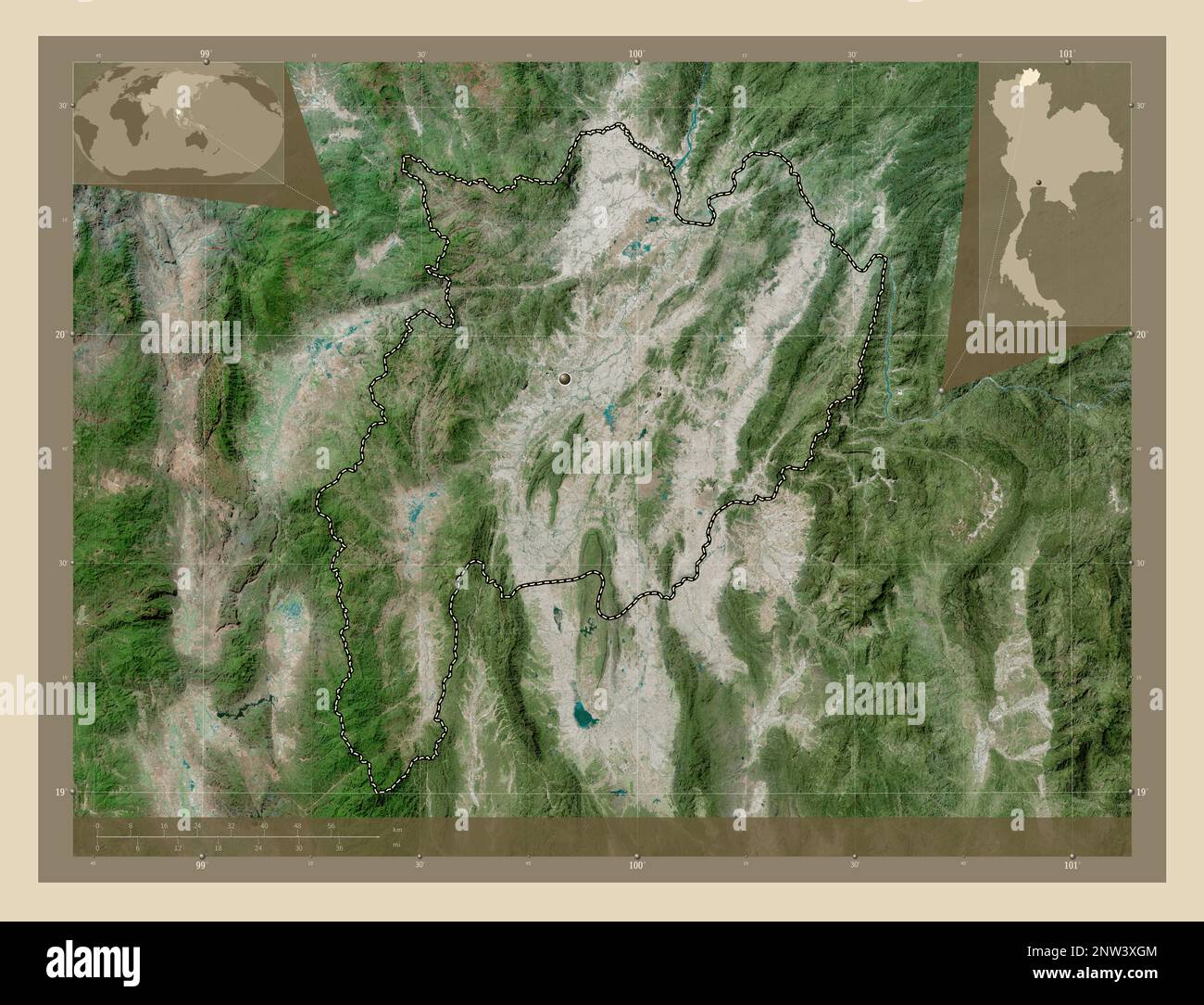 Chiang Rai, province of Thailand. High resolution satellite map. Corner