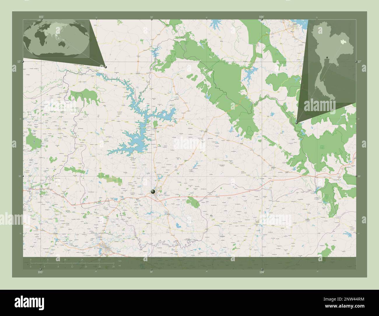 Kalasin, province of Thailand. Open Street Map. Corner auxiliary