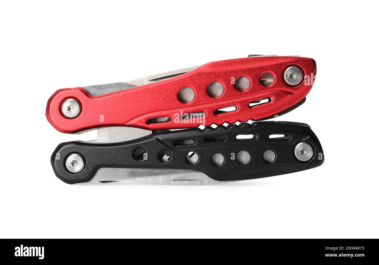 Compact portable colorful multitool isolated on white Stock Photo