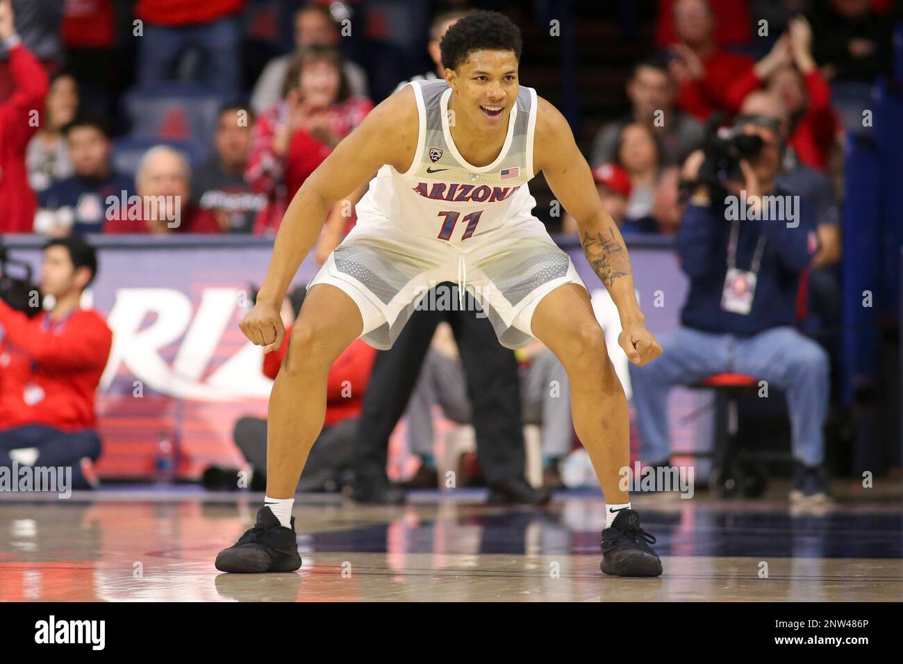 TUCSON, AZ - JANUARY 05: Arizona Wildcats forward Ira Lee (11) smiles  during the a college basketball game between the Utah Utes and the Arizona  Wildcats on January 05, 2019, at McKale