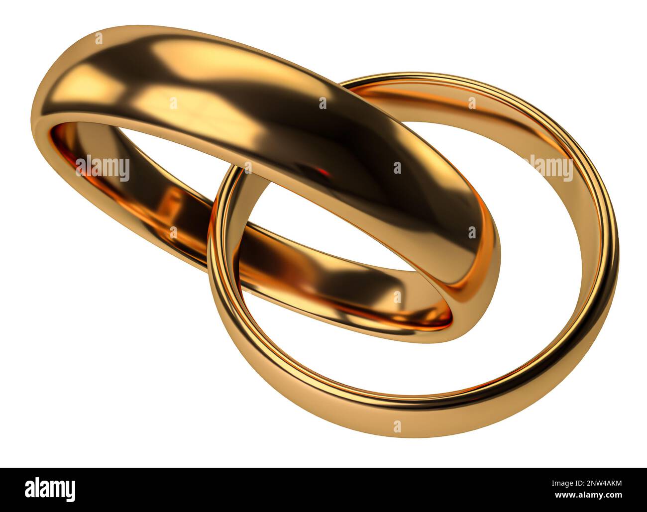 Illustration of two wedding gold rings isolated on white. Unity concepts Stock Photo