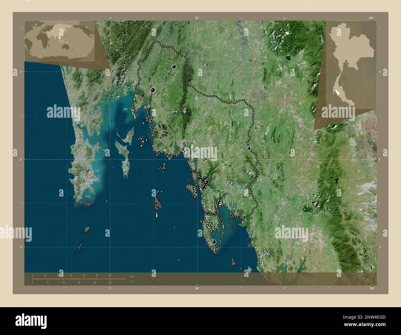 Krabi, province of Thailand. High resolution satellite map. Locations