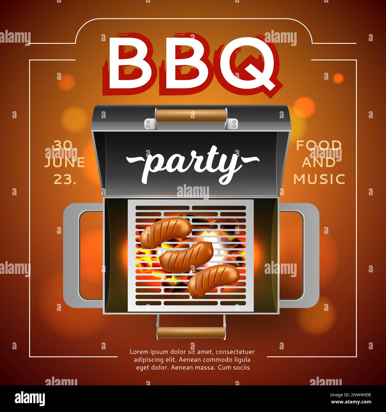Bbq party poster. Barbecue invitation card template, picnic in backyard