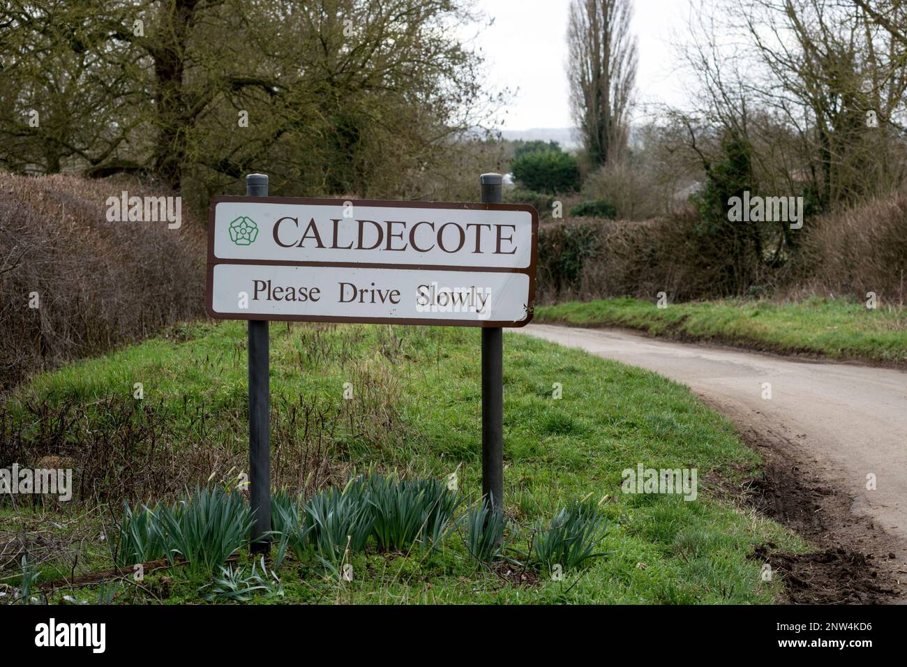 Caldecote village sign, Northamptonshire, England, UK Stock Photo