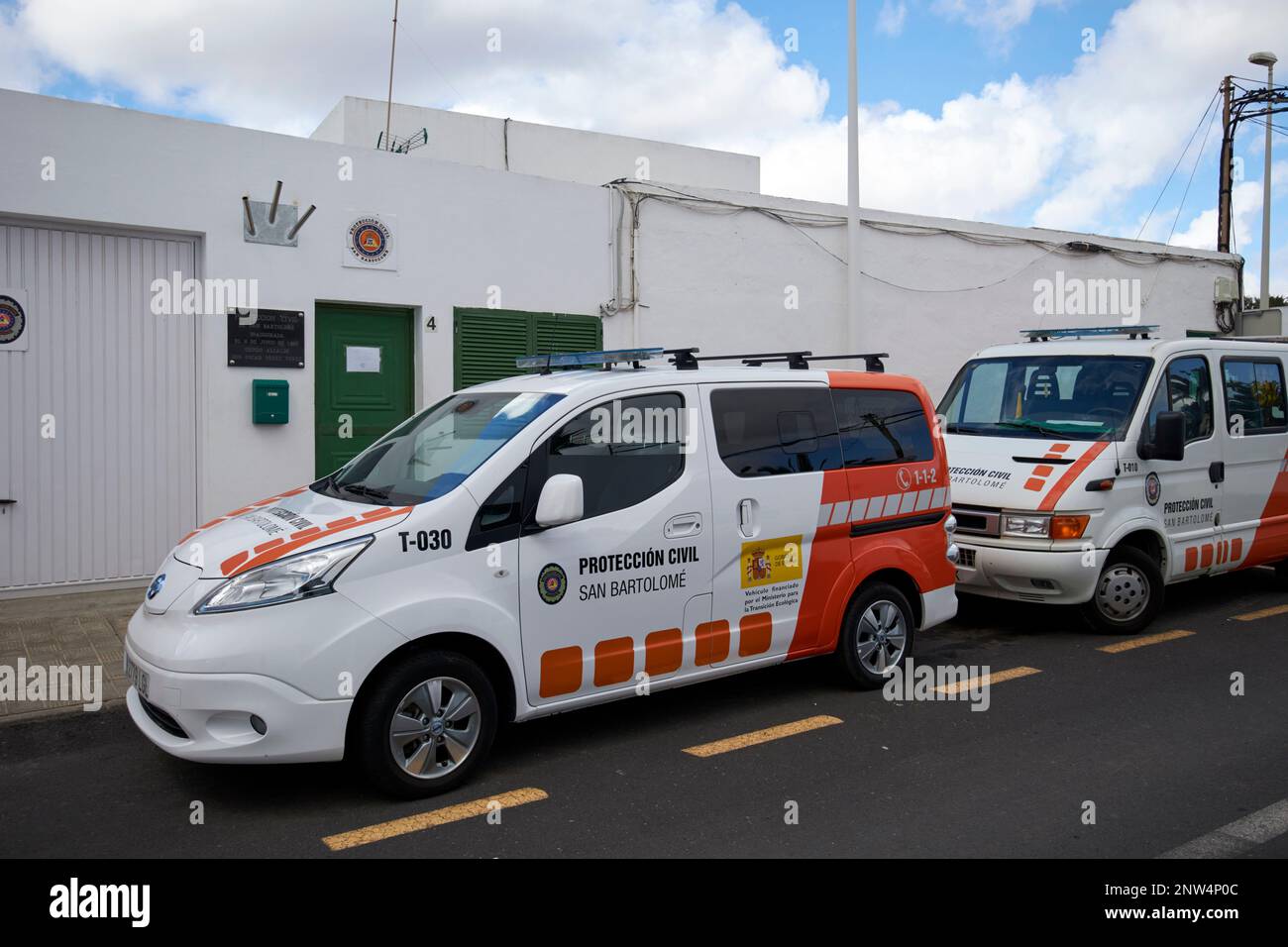 proteccion civil civil defence protection vehicles in San Bartolome Lanzarote, Canary Islands, Spain Stock Photo