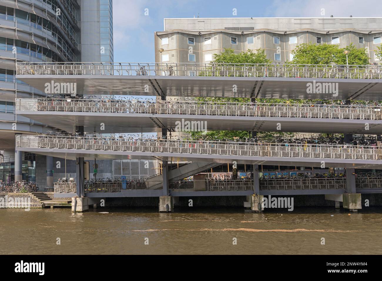 Multi Level Parking Garage for Bicycles in Amsterdam Stock Photo