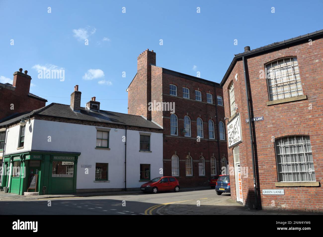 The Milestone revamped corner pub and old factory converted to homes in Kelham Island Sheffield England. gastro pub restaurant Stock Photo