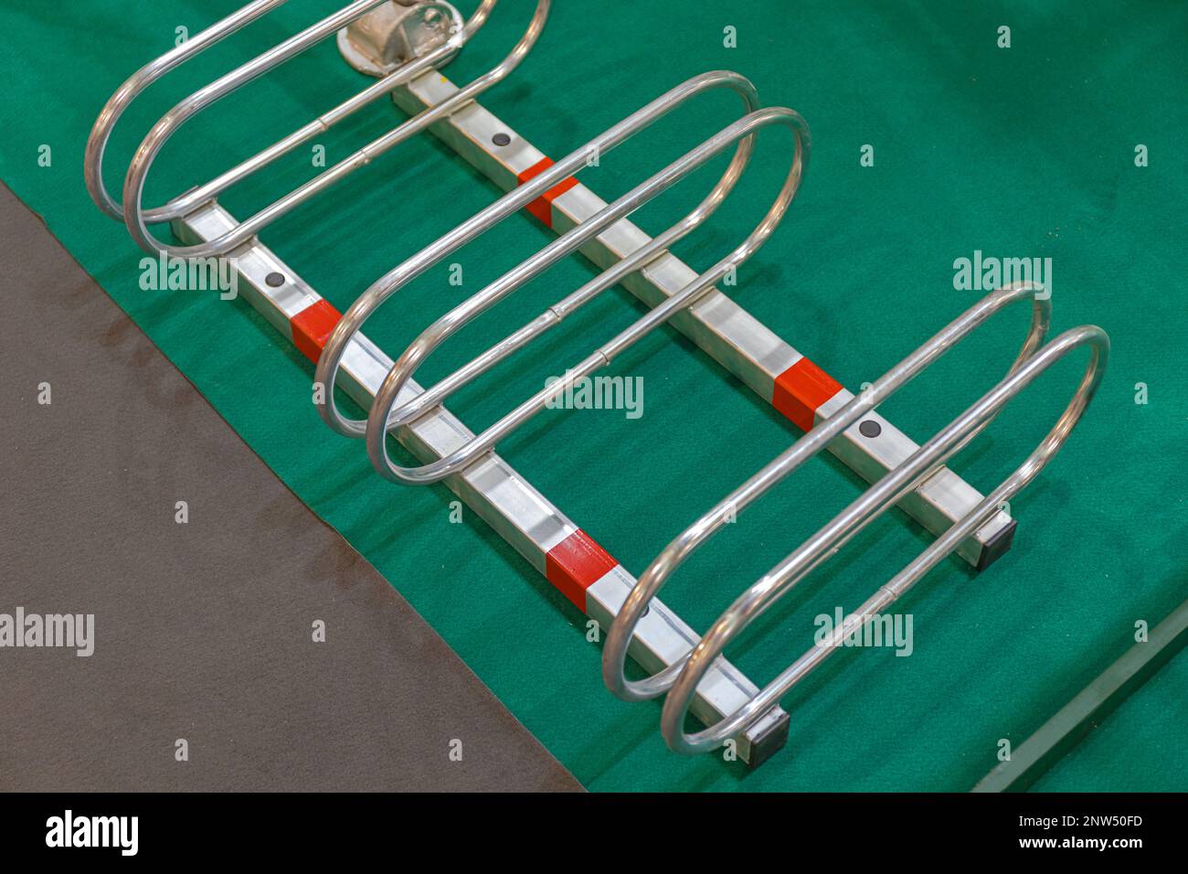 Floor Mounted Bicycle Parking Steel Bike Rack Wheel Holder Stock Photo