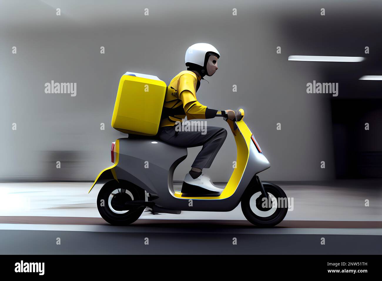 the courier rides a gray moped Stock Photo Alamy