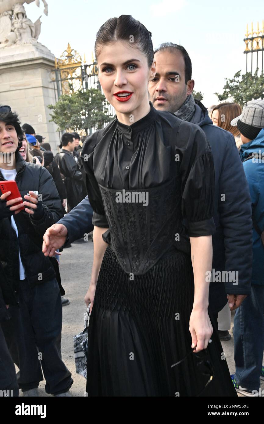 Paris, France February 28, 2023. Alexandra Daddario arriving at Dior
