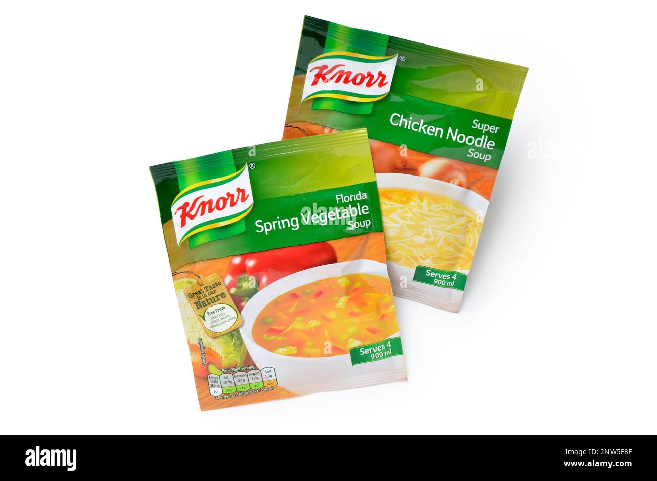 Knorr Packet Soups Chicken Noodle and Spring Vegetable cut out  isolated on white background Stock Photo