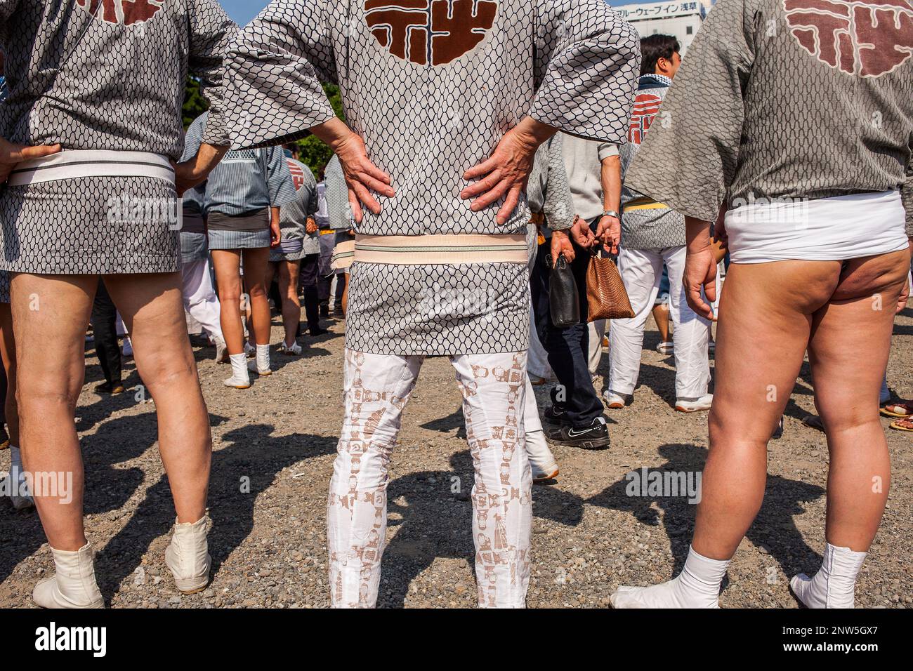 Detail,bearers of Mikoshii resting, in Senso-ji Temple, during Sanja Matsuri.Tokyo city, Japan, Asia Stock Photo