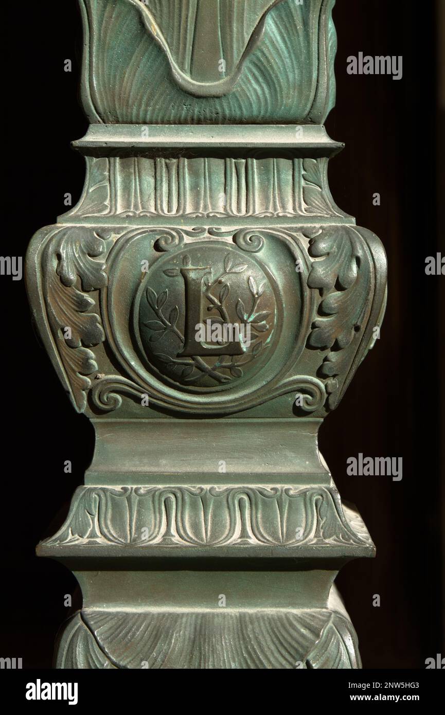 Close Up Of The Crest On A Street Lamp, Light In The Louvre Museum, Paris, France Stock Photo