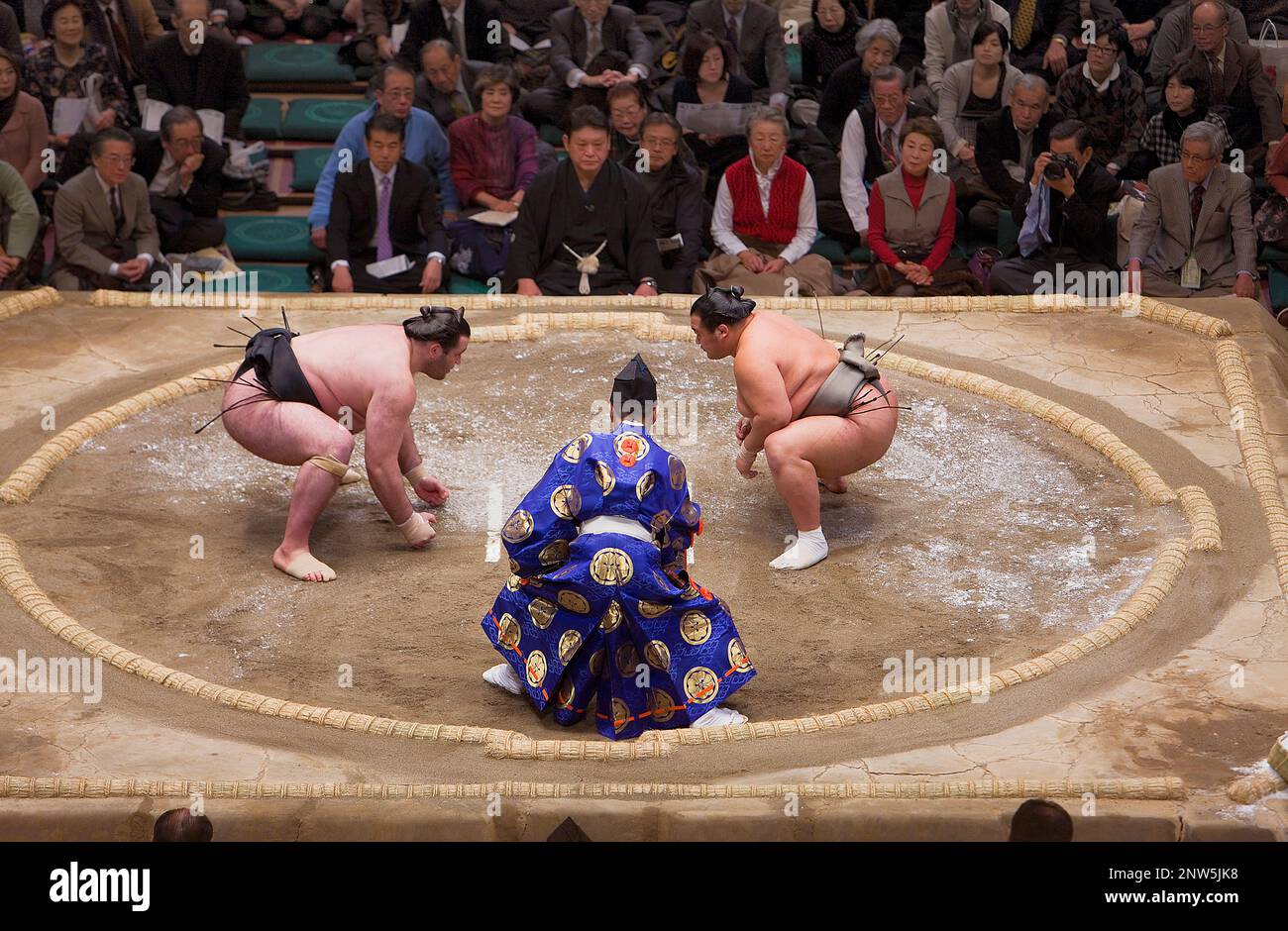 Sumo tournament in Ryogoku kokugikan stadium,Tokyo city, Japan Stock