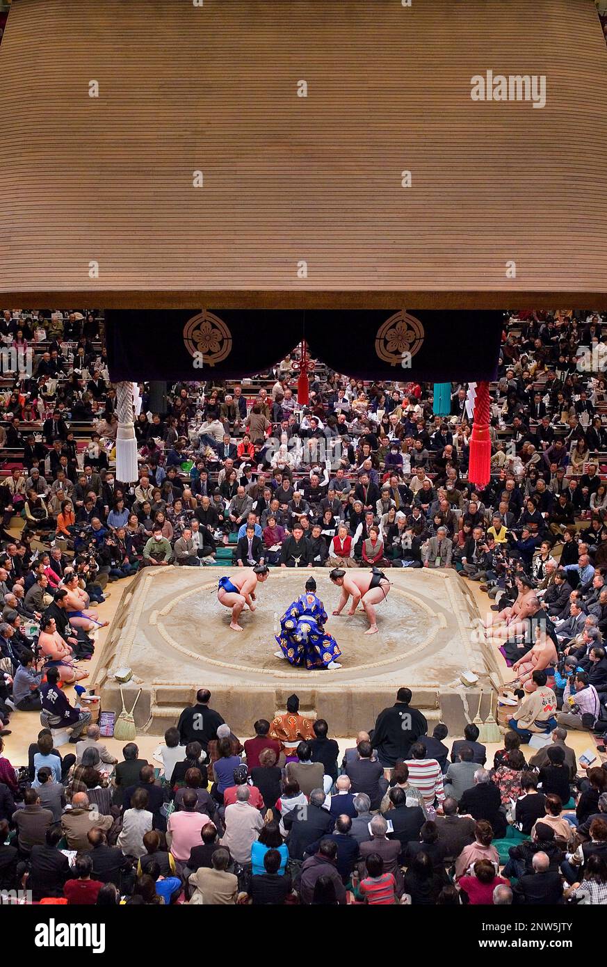 Sumo tournament in Ryogoku kokugikan stadium,Tokyo city, Japan Stock