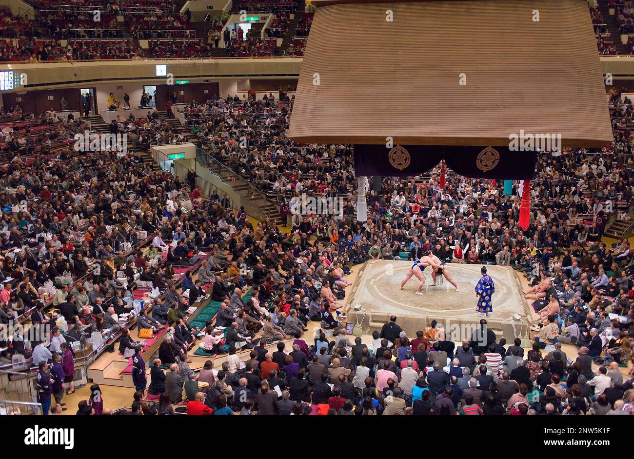 Sumo tournament in Ryogoku kokugikan stadium,Tokyo city, Japan Stock