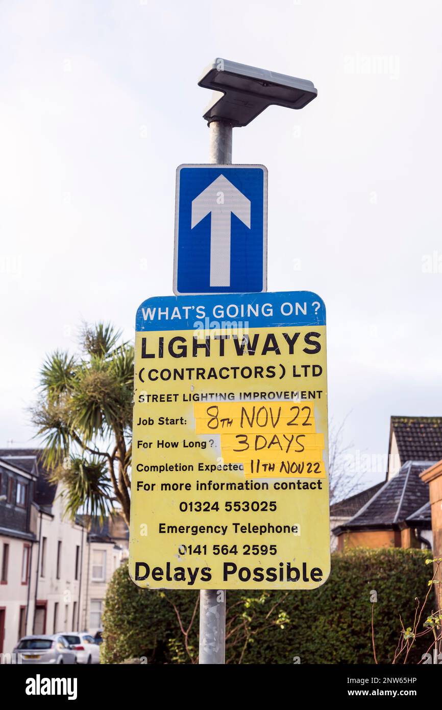 Lightways Street Lighting Improvement sign, Scotland, UK, Europe Stock