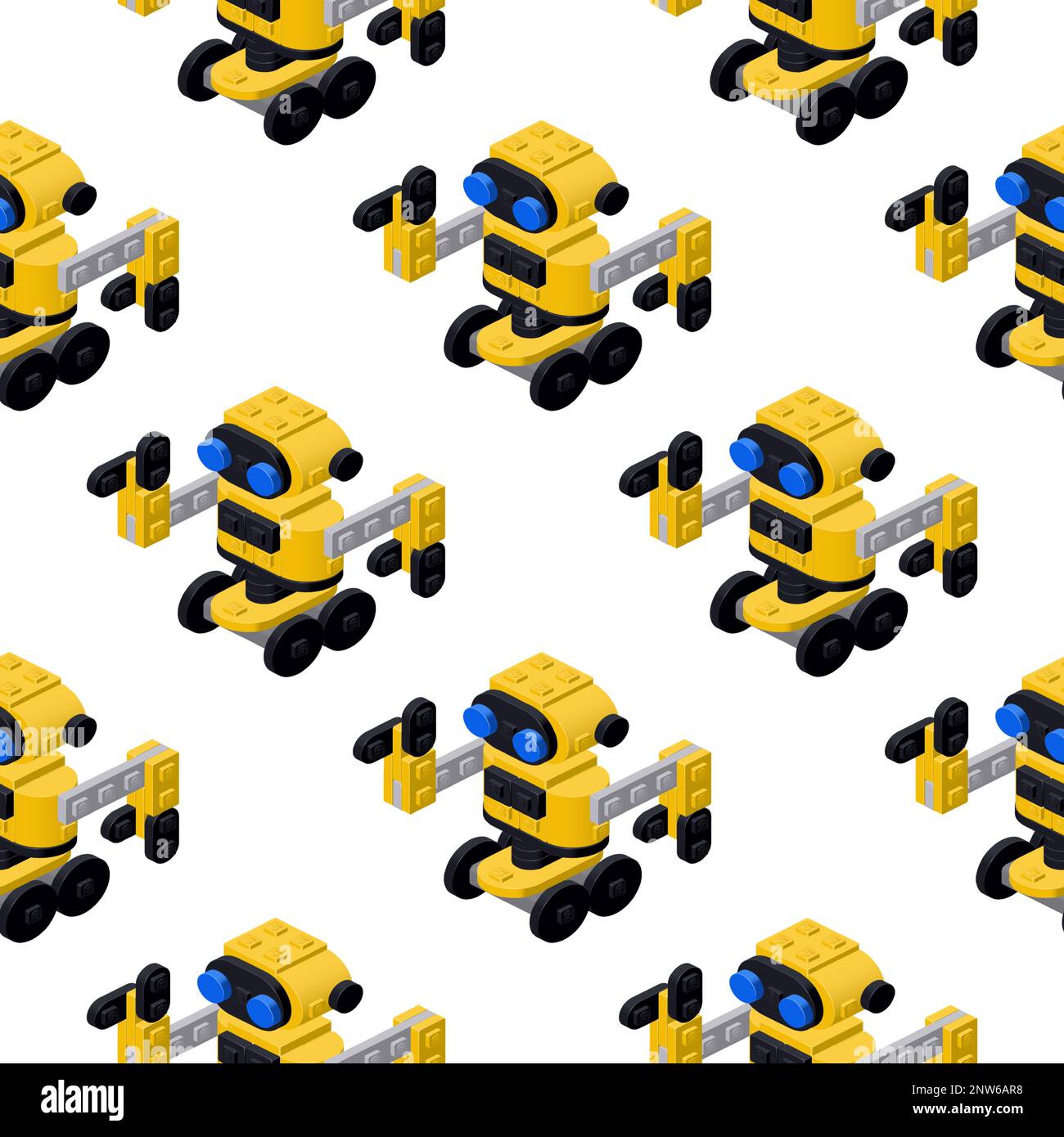 pattern yellow dancing robot on a white background. Vector clipart Stock Vector