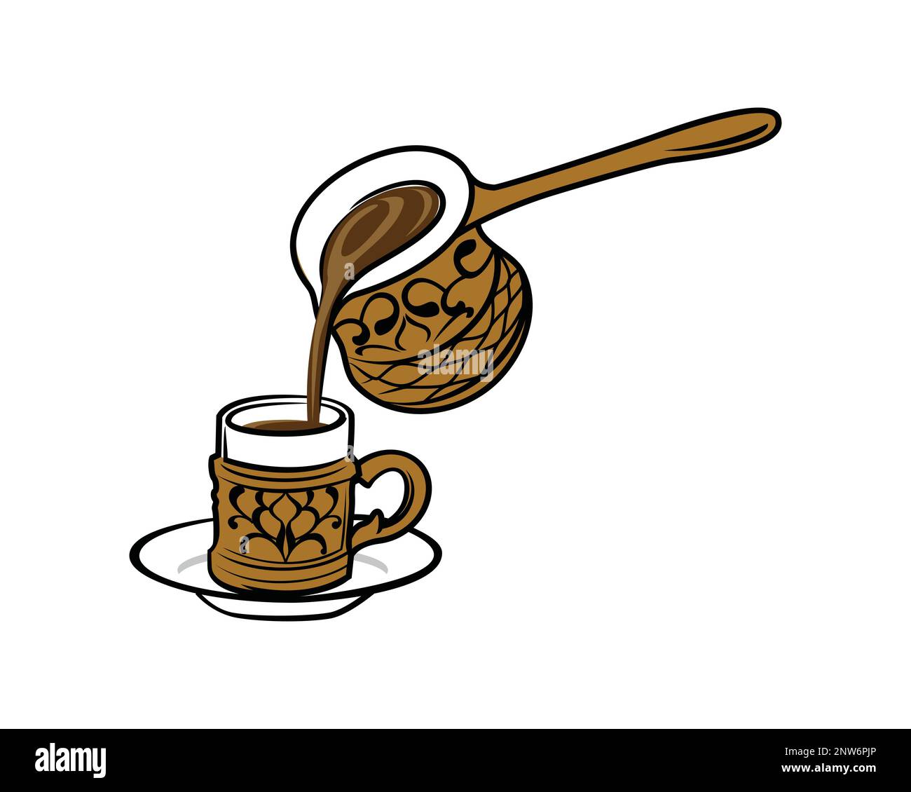 Pouring Turkish Coffee with Cezve Illustration Stock Vector
