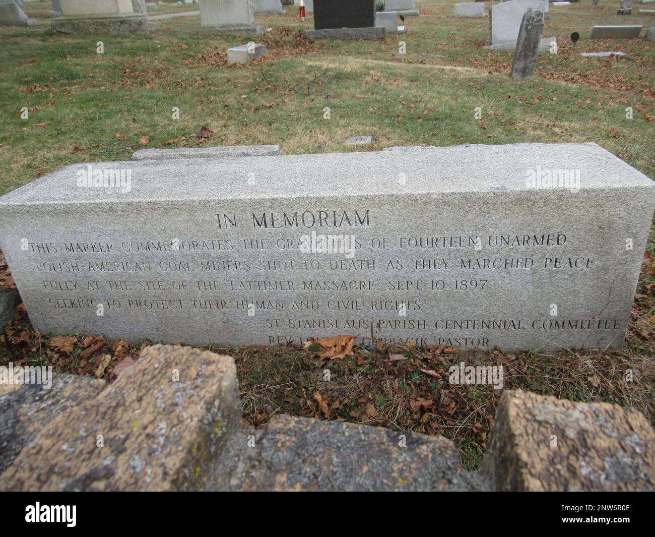 In this Dec. 9, 2018 photo, a stone commemorating victims of the