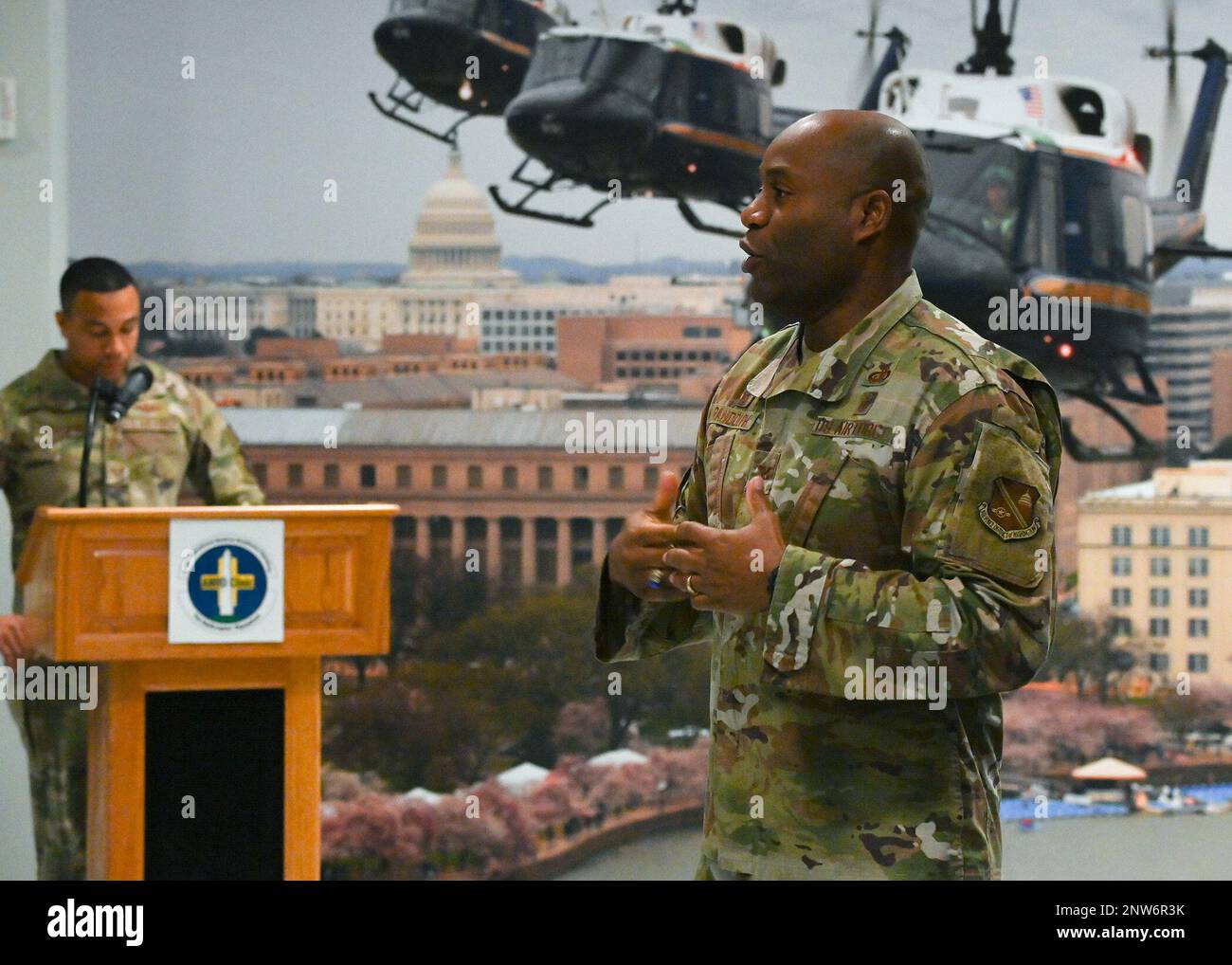 Col. Todd E. Randolph, 316th Wing and installation commander, speaks ...